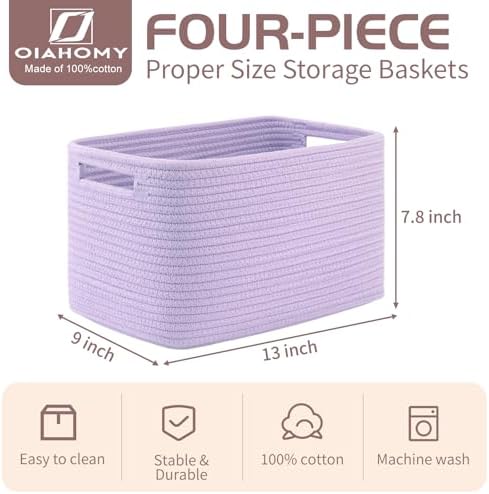 OIAHOMY 4 Pack Storage Baskets for Organizing 15L Cube Storage Bins Purple
