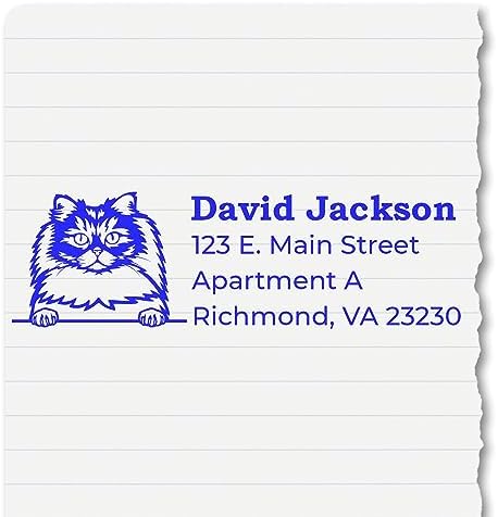 Peeking British Longhair Cat Wood Handle Address Stamp - Clear Imprint | Any standard pad works. Personalized Address Stamp for Housewarming Gifts. British Longhair Cat Address Ink Stamp. 4 lines.