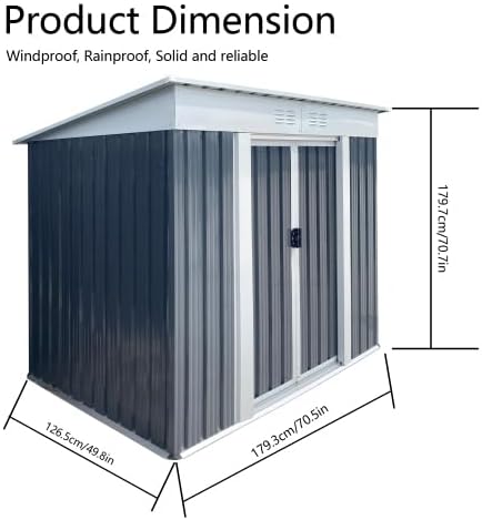 6' x 4' Outdoor Metal Storage Shed Outdoor Shed Galvanized Steel Garden Shed with Sliding Door and Window for Ventilation Storage Sheds House for Backyard Garden（Grey）