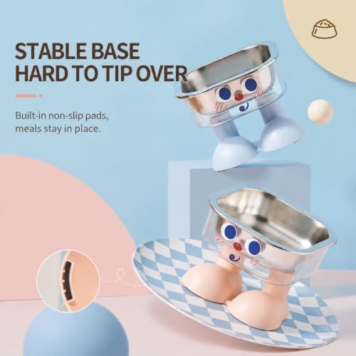 Elevated Pet Bowl Set, Double Stainless Steel Feeding Station for Cats & Small Dogs, Ergonomic Raised Food and Water Feeder with Anti-Spill Guard, Minimalist Design(Pink)