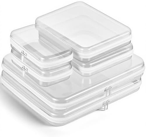 6Pcs Clear Hard Shell Zipper Case Set Travel Organizer, Hard Plastic Zipper Pouches White Storage for Makeup, Toiletry, Office Supplies & Kids Toys