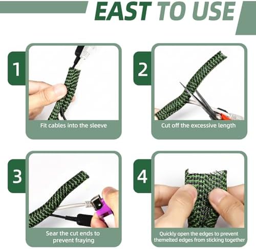 Split Wire Loom Tubing, Cable Protector Sleeve, Braided Cable Management for TV/Computer/Home Theater/Engine Bay, Cord Protectors from Pets No Chew (Green Black, 3/8"-10ft)