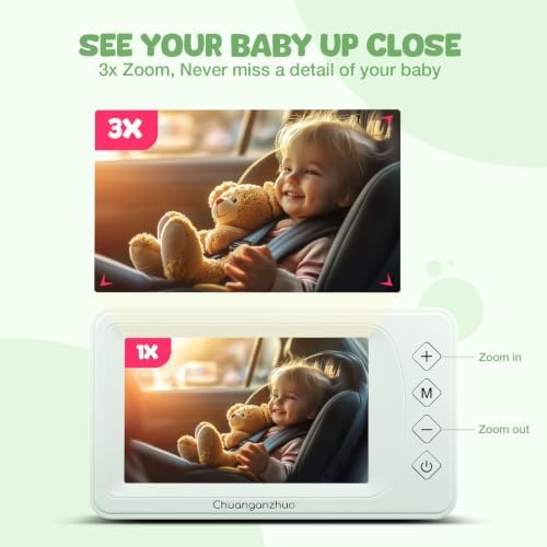 Baby Car Camera with Advanced Night Vision, AHD 1080P 5inch IPS Full View Car Baby Monitor, Carseat Camera for Kids Infants Rear Facing Mirror, USB Powered, 5inch Light Green