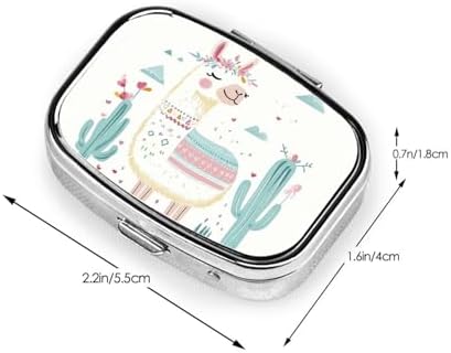 Pill Box 2 Compartment Medicine Pill Case for Pocket or Purse Mini Metal Pill Holder Cute Hand Drawn Llama Pill Case Vitamin Organizer Portable Travel Pill Container to Hold Supplements Vitamins