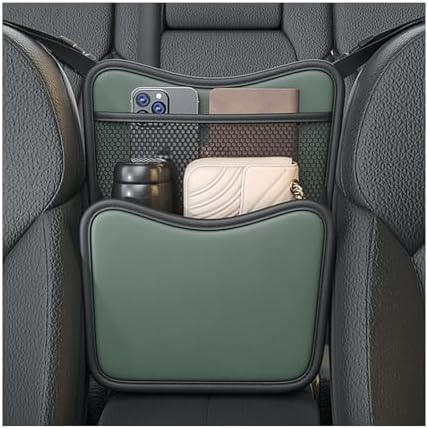 Ohleats Car Organizer Storage Between Seats, Nappa Leather Auto Handbag Holder for Document Phone Storage, Large Capacity Automotive Console Pocket Purse, Car Accessories (Green)