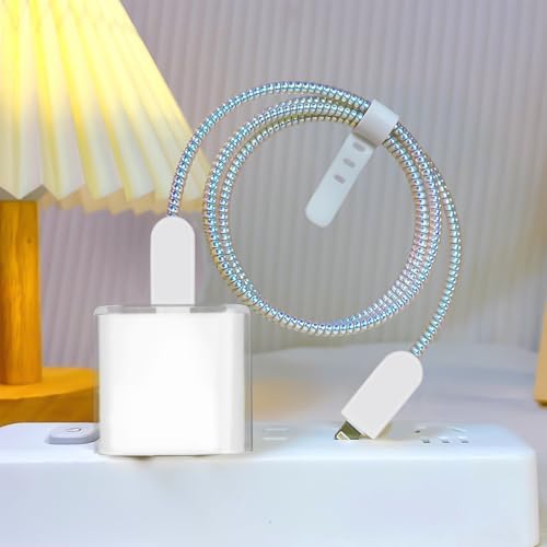 CameCosy DIY Cable Protector for iPhone, Unique Design Transparent Charger Cover Clear Silicone Wire Saver Soft Protector for iPhone 11 12 13 14 15 Plus Pro Max XS