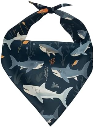 Howilath Cartoon Shark Floral Print Dog Kerchief, Washable Polyester Dog Bandana Scarf Accessory