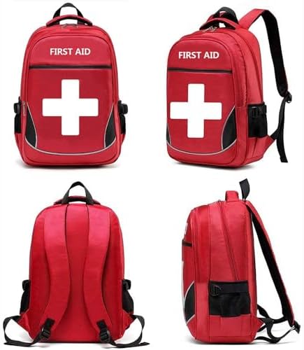 First Aid Bag Empty Red Emergency First Responder Trauma Multi-Pocket Traveling Field Trips Camping Essentials (Red, Pack of 10)