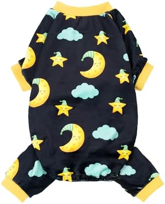 Fitwarm Moon and Stars Dog Fleece Pajamas, Cozy Winter Clothes for Small Dogs Boy Girl, Funny Pet Outfit, Black, Yellow, XXL