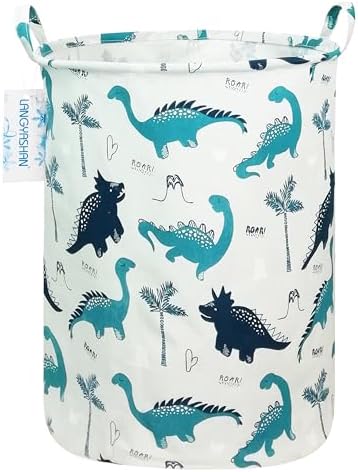 Round Laundry Basket Collapsible Storage Hamper Organizer Full Dinosaur | Waterproof Canvas Foldable Baskets with sturdy Handles Multi-scene Organizer for Home Play Bedroom Gift Bin