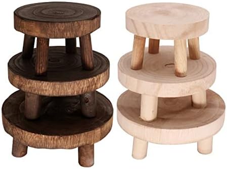 Footstool Footstool Solid Wood Round Bench Flower Pot Holder Plant and Succulent Flower Pot Base Display Stand Stool Home Garden Patio Decor Foot Stool Footrest (Color : Wood Color S) (Brown S)