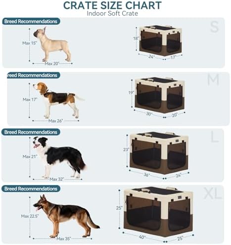PETSFIT Portable Dog Crate for Medium Dogs, – 30" Soft Dog Travel Crates with Lockable Zippers & Thicken Mat, Adjustable Patented Spiral Steel Frame, Collapsible Kennel for Indoor & Outdoor