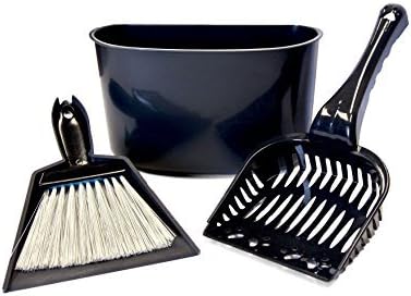 Fresh Kitty 4-in-1 Litter Box Organizer Cleanup Kit – Cat Litter Box Cleaning Supplies – Sweeper & Dustpan, Scooper, Storage Caddy, Black