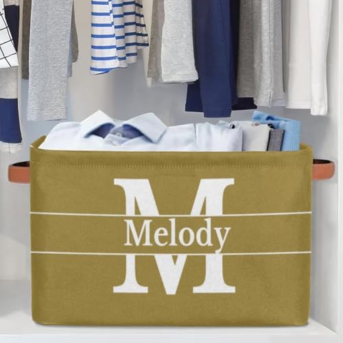 Personalized Name Letter Storage Basket, Olive Canvas Storage Bins