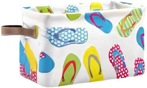 susiyo Large Foldable Storage Bin Summer Flip-Flops Fabric Storage Baskets Collapsible Decorative Baskets Organizing Basket Bin with PU Handles for Shelves Home Closet Bedroom Living Room-1Pack