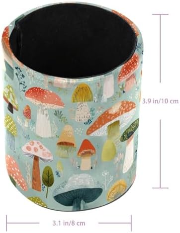 Faux Leather Pen Holder for Desk, Pencil Organizer Mushroom Pen Cup Desk Decor Makeup Brush Holder Storage for Office Home