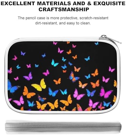 Large Cute Pencil Case, Colored Pen Pouch With Zipper Storage And Organizer Colorful Orange Monarch Butterfly