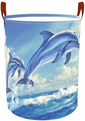 Laundry Basket 15.7x19.7 in Dolphin Ocean Hamper for Bedroom