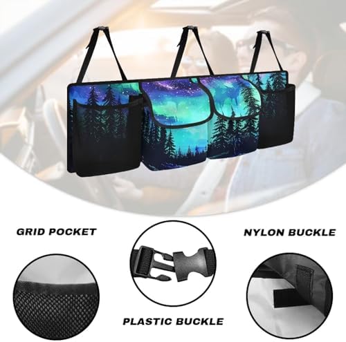 Forest Car Trunk Organizer with 4 Pockets Hanging Car Backseat Storage Bag Detachable Car Storage Accessories for SUV Sedans Hatchback Crossover Minivan
