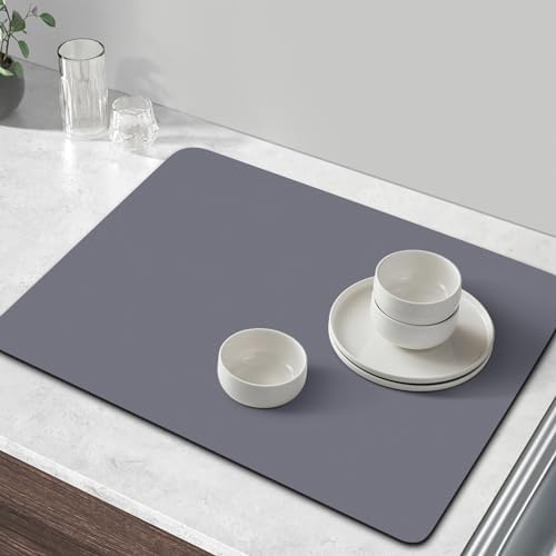 Coffee Mat Super Absorbent Dish Drying Mat Coffee Bar Mat 12"x 19", Grey