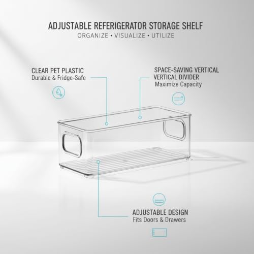 Adjustable Fridge Organizer Shelf, Clear PET Plastic Vertical Divider for Refrigerator Doors & Drawers, Space Saving Storage Rack (1 Pack)