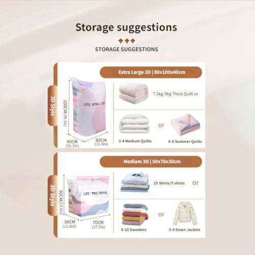 Vacuum Storage Bags,Vacuum Seal Bags For Clothing, Compression Packing Cubes Vacuum Storage Bags, Design For Quilt And Clothes Bedding Organizers For Closet Moving Dorm (2, Large And Medium)