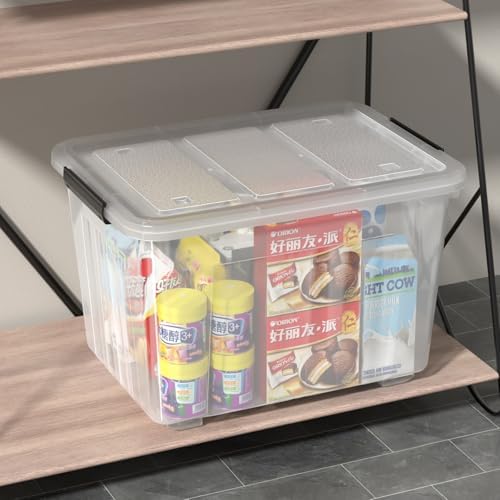 Farmoon 70 Quart Large Plastic Lidded Storage Container Bin, 4 Packs, Clear