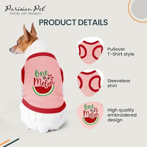 Parisian Pet Dog Shirt – 100% Cotton Shirts for Large Dogs – Pullover Sleeveless Puppy Vest – Breathable Cute Watermelon Pet Apparel – Pink Summer Dog Clothes - Stretchy T Shirts for Dogs