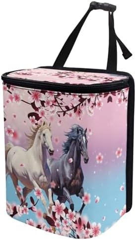 DISNIMO Floral Horse Auto Garbage Bin for Front Back Seat, Hanging Collapsible Trash Bag Waterproof Waste Basket, Car Accessories Decoration