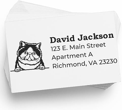 Peeking Exotic Shorthair Cat Wood Handle Address Stamp - Business Stamp | Envelope Stamp for Housewarming Gifts. Laser-cut lettering. Exotic Shorthair Cat Custom Address Stamp. Nothing to dry out.