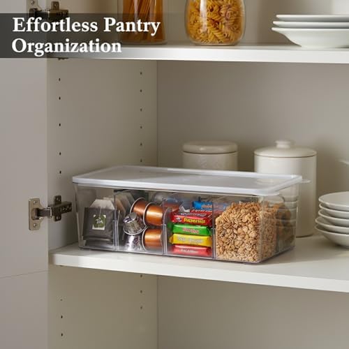Clear PET Storage Box with Sliding Lid & Dividers, 4-Compartment Organizer for Small Items, Home Office Desk Drawer (1 Pack)