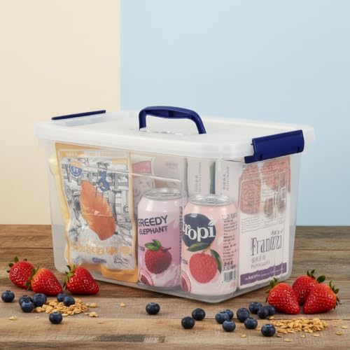 Farmoon 12 Quart Plastic Lidded Storage Bin, 6 Pack Latching Organizer Box