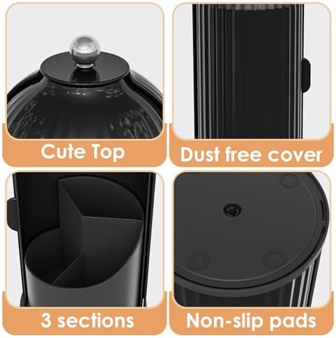 YOOLENS Makeup Brush Holder with Lid 360 Rotating Clear Dustproof Make Up Organizers for Vanity Bathroom Countertop, All Black