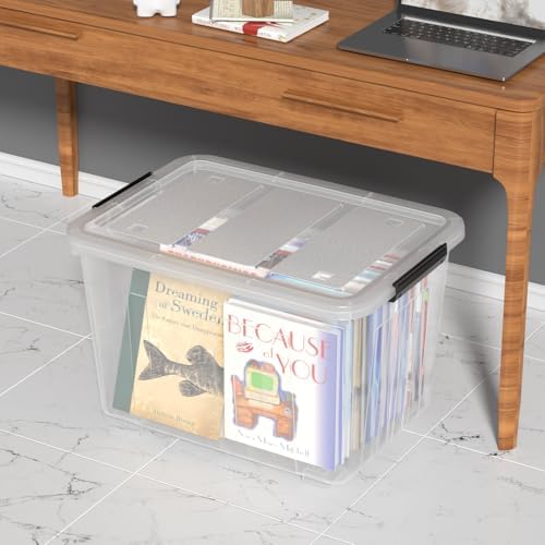 Farmoon 70 Quart Large Plastic Lidded Storage Container Bin, 4 Packs, Clear