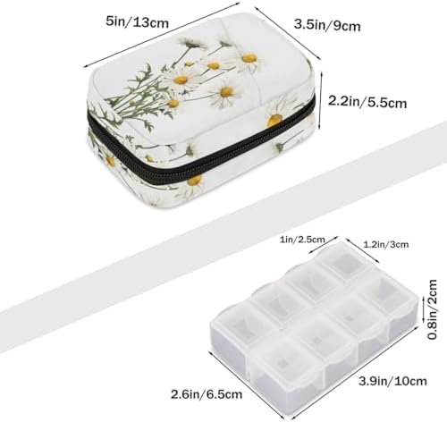 Pill Organizer Box Daisy Spring Flower 7-Day Weekly Medicine Pill Case Travel Pill Container Portable Pill Holder Storage Purse Bag Small Compact Size for Vitamin Supplement Birth Control