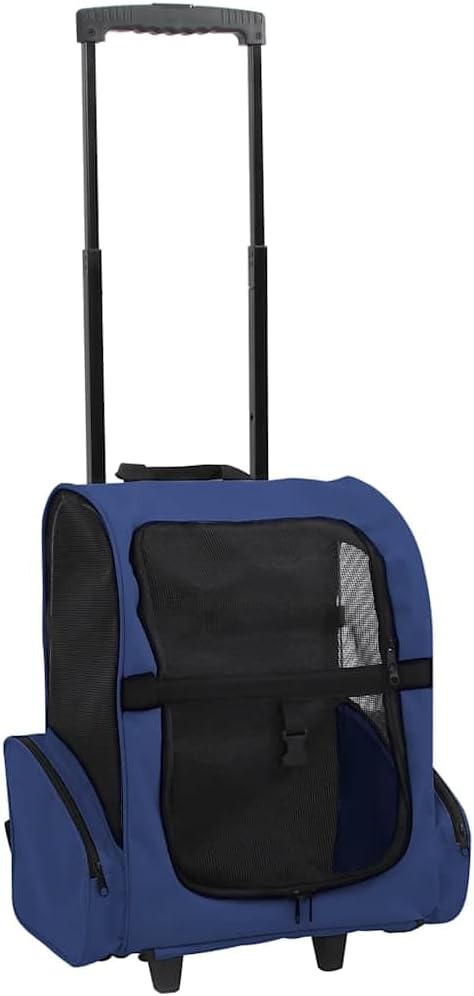 Foldable Pet Trolley for Small Dogs and Cats, Portable Rolling Pet Carrier with Mesh Windows and Storage Pockets, Blue