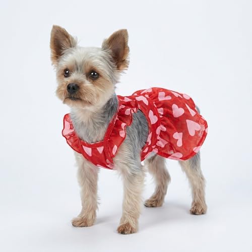 Fitwarm Valentines Day Sweet Heart Dog Dress, Dog Holiday Outfit, Dog Clothes for Small Dogs Girl, Pet Chihuahua Apparel, Red, Pink, XS