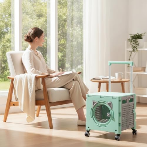 Outdoor Travel Cart Pet Trolley Carrier Wagon with Foldable Box Body Telescopic Pull Handle Casters Ventilated Panels Viewing Window PP Suitable for, Array, Khaki