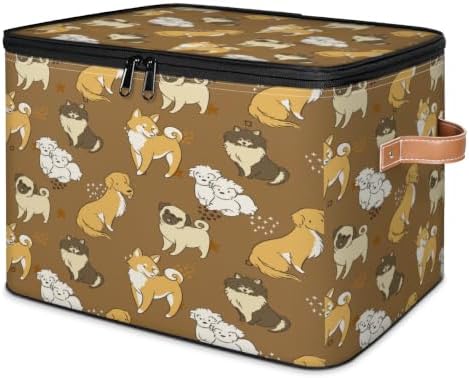 Dogs Collapsible Fabric Storage Bin with Lid | Storage Basket, Foldable, Waterproof, Handle, Large, Closet Organizer, Home, Cute Puppy Dogs
