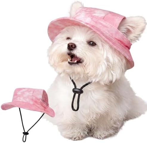 FUAMEY Dog Bucket Hat with Ear Holes Adjustable Sun Hats for Dogs Cats