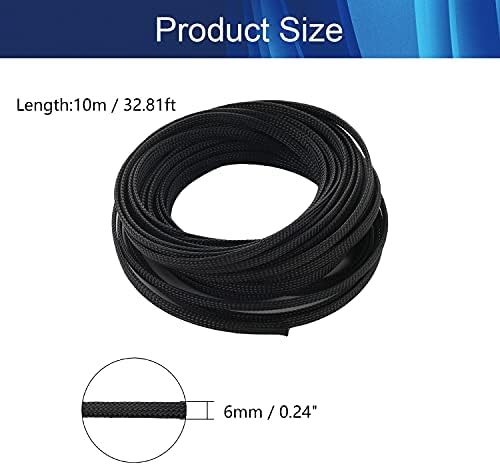 Jutagoss PET Expandable Braided Cable Sleeve, 32.8ft - 1/4 inch Black Cable Management Sleeve, Wire Loom Tube Cord Protector for USB Cable, Power Cord, Audio Video and More, 1Pc