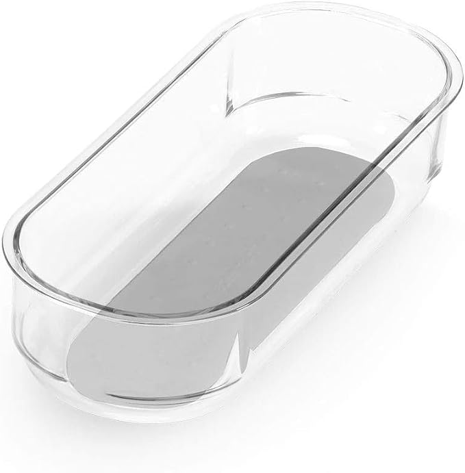 madesmart Clear 8 x 3 Storage Bin, Grey | non slip feet, rounded corners, see through design, open compartment, soft grip lining, utensils tools supplies, woman owned