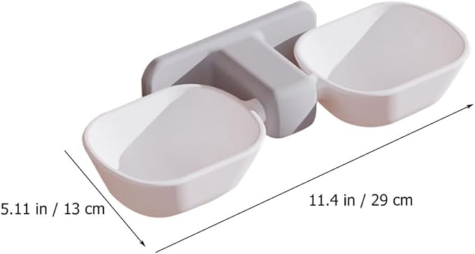 POPETPOP Wall-Mounted Pet Feeder Bowl Set, Dual Feeding Bowls for Cats and Dogs, White Plastic Food and Water Dish with Neck Protection, Space-Saving Wall Holder for Indoor Pets