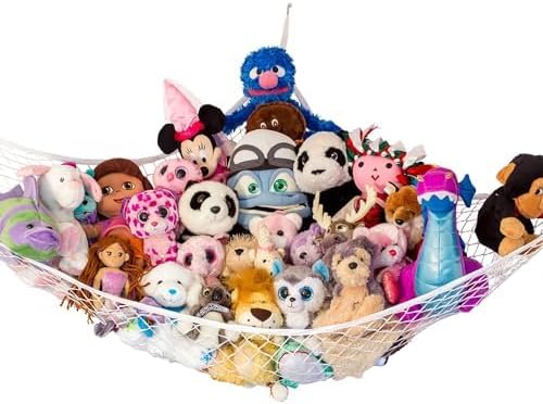 Stuffed Animal Hammock, Large | Corner Stuffed Animal Storage & Plushie Net | Toy Hammock for Stuffed Animals | Holds 12lbs | Easy Hang, All Hardware Included | White Bedroom Decor | by Lilly's Love