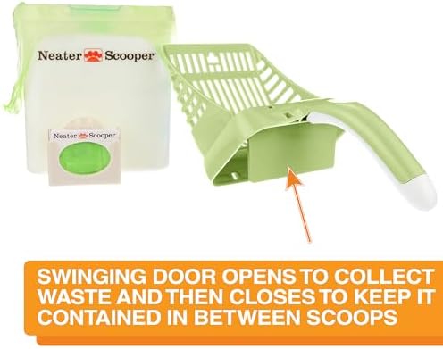 Neater Pet Brands Neater Scooper Standard Cat Litter Scoop, 60 Refill Bags – Mess-Free Cat Litter Scooper with Bag, Spill-Proof Kitty Box Sifter, Bin Doubles as Scoop Holder, For Single-Cat Households