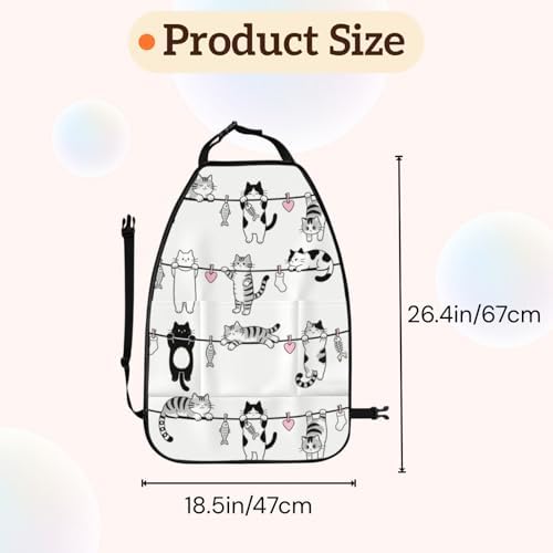 Car Seats Back Protector 2 PCS - Cute Cats | with 3 Storage Pockets, Shield Seats From Dirt, Mud Scratches, Fits Cars SUVs Trucks and Jeeps