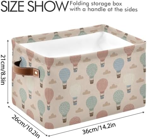 Vintage Hot Air Balloon Square Baskets Storage Bins Foldable Fabric Organizer Bin Open Home Shelf Baskets