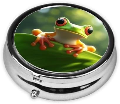 Pill Box 3 Compartment Medicine Pill Case for Pocket or Purse Mini Metal Pillcase Cute Frog Pill Holder Vitamin Organizer Portable Travel Pills Container to Hold Supplements Vitamins