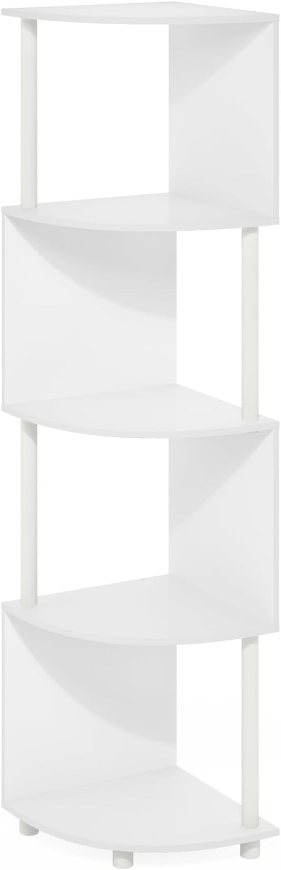 Furinno ECON Corner Shelf, 4-Tier Corner Book Shelf, Zigzag Storage Shelves, Display Rack, Bookshelf, for Organization and Storage, Living Room, Home Office, White