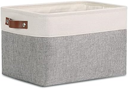 DULLEMELO Collapsible Rectangle Storage Basket for Shelves/Closets - Organize Clothes, Toys, Towels, Books, Laundry, Nursery, Dog Toys - Empty (White & Gray)